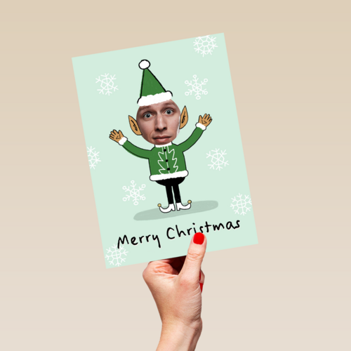 merry christmas met deze foto elf kaart