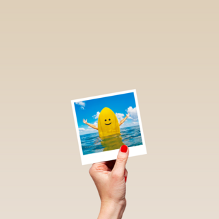 Geslaagdkaart zwemdiploma smiley surfboard Polaroid
