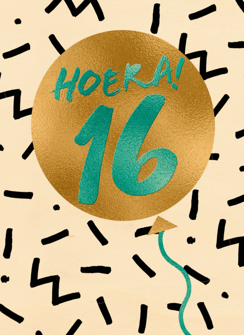 Verjaardagskaart hoera 16 tiener jongen