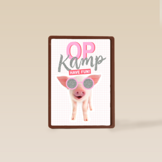 Op kamp kaart Biggetje met zonnebril have fun
