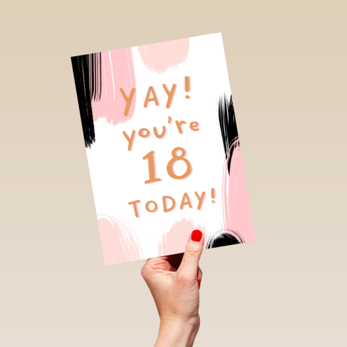 Verjaardagskaart jonge vrouw yay you are 18