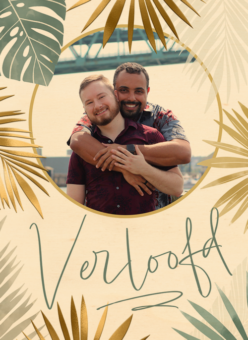 Houten Kaart Verloving | Houten Kaart Hallmark | Verloving | Fotokaart Verloofd Stijlvol Plantendesign