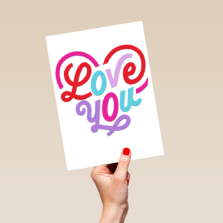 Valentijnskaart love you felle kleuren