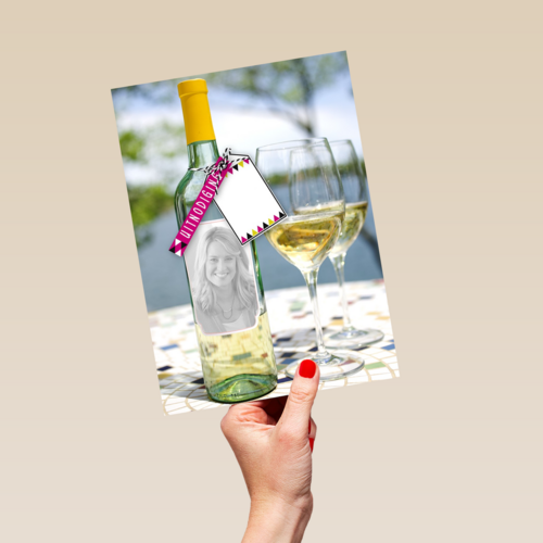 fotokaart fles wijn en glazen 35 jaar