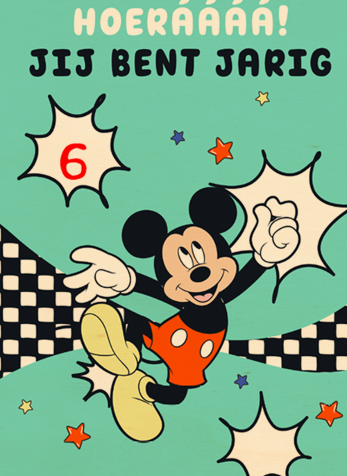 verjaardag kaart mickey mouse hoeraaaa jij bent jarig