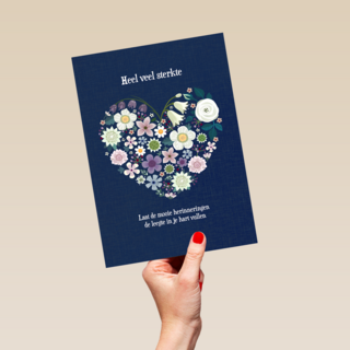 Condoleance kaart hart met bloemen