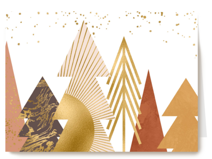 zakelijke kerstkaart met gouden kerstbomen
