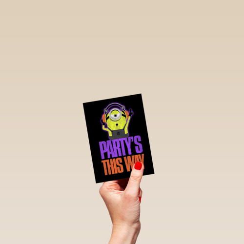 Verjaardagskaart Minion party is this way