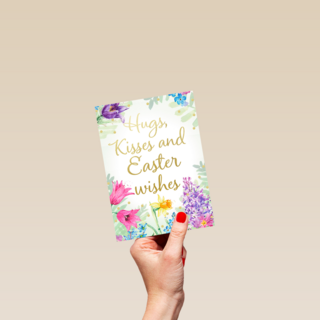 Paaskaart Engels Hugs kisses and Easter wishes