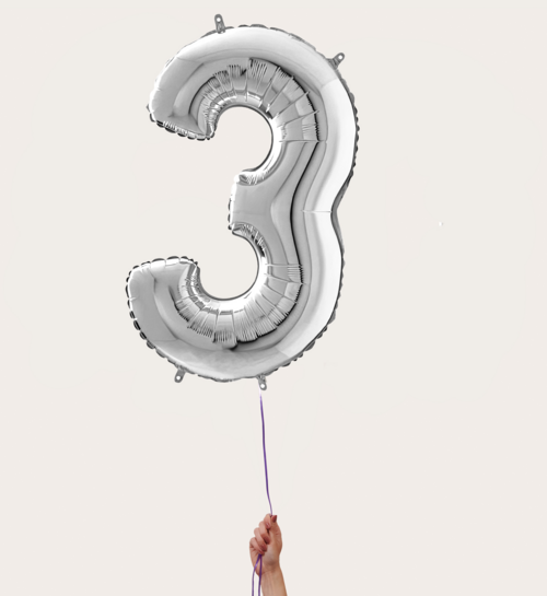 Cijferballon 3 Jaar Zilver XL