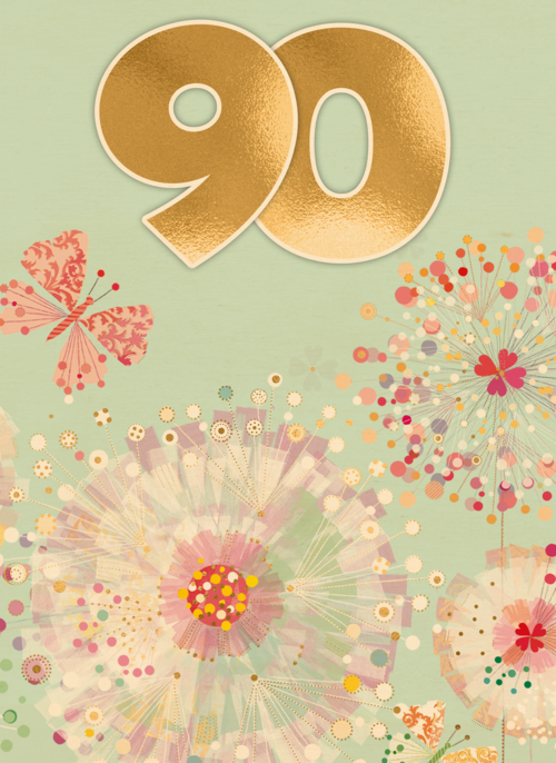 Turnowsky kaart met bloemen en vlinders 90 jaar