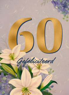 Verjaardagskaart klassiek 60 jaar vrouw gouden letters en bloemen