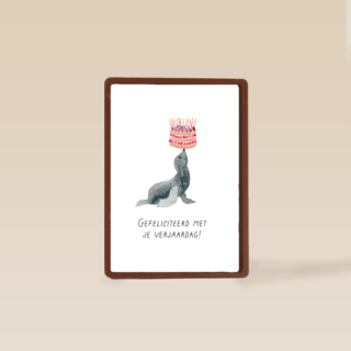 Zeeleeuw met taart verjaardagskaart