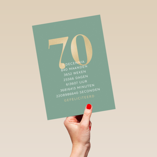 Verjaardagskaart 70 groen gouden letters
