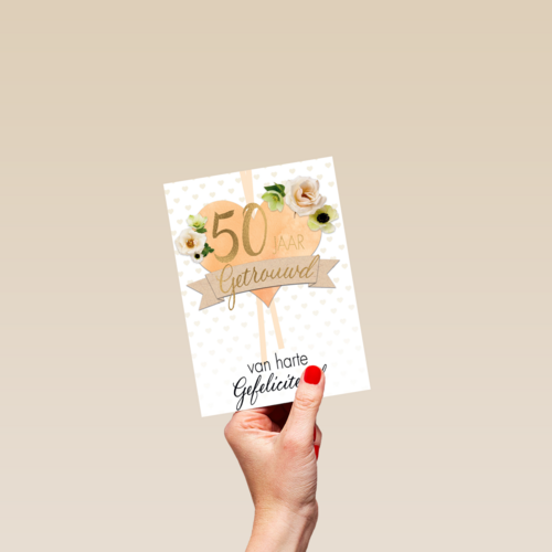 huwelijkskaart 50 jaar getrouwd hart bloemen
