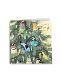 Kerstkaart klassiek Marjolein Bastin Kerstboom met tropische vogels