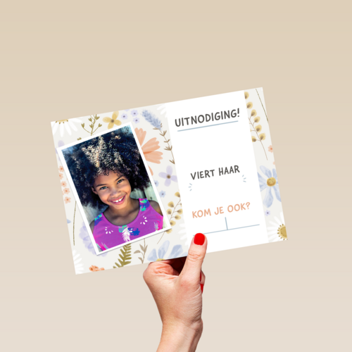 Uitnodiging Communie Lentefeest bloemen fotokaart
