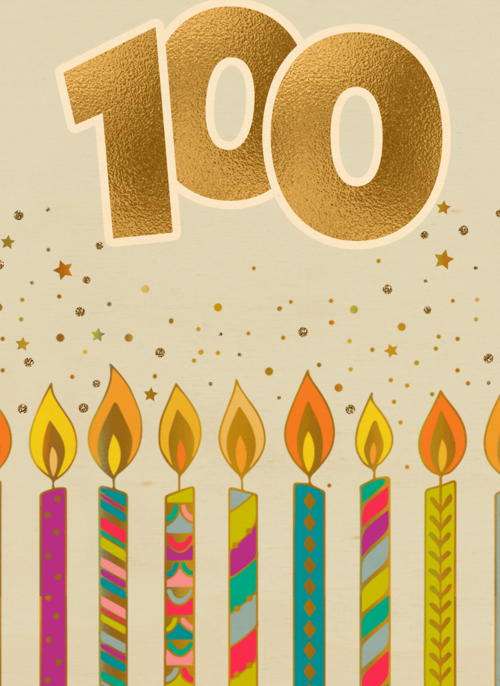 Verjaardagskaart 100 jaar met kaarsjes