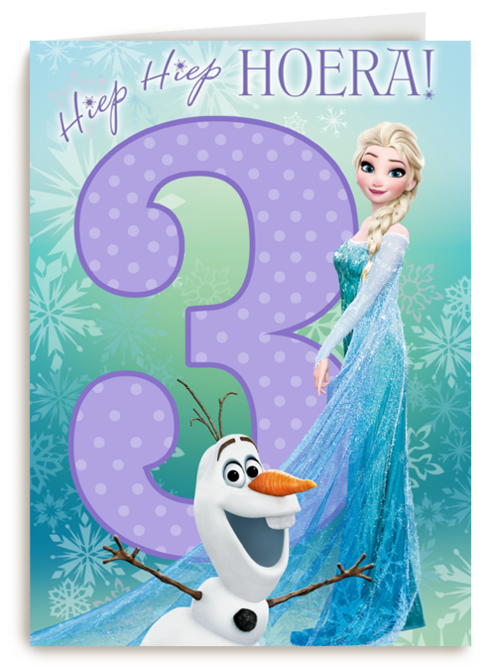 verjaardag kaart frozen 3 drie hiep hiep hoera elsa olaf