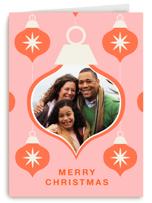 Roze rode kerstbal fotokaart