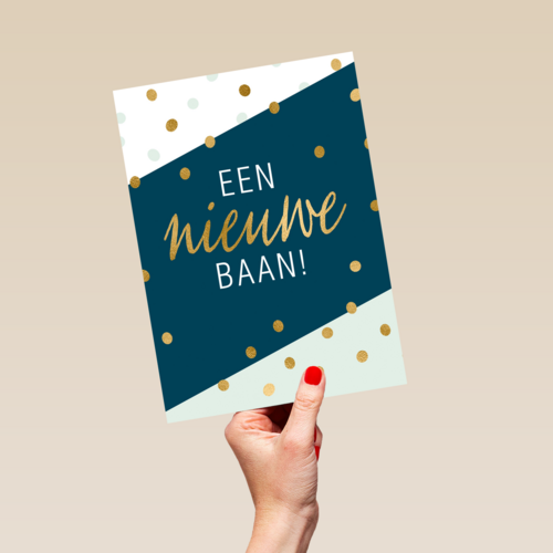 nieuwe baan kaart confetti gouden tekst