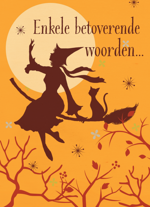 Houten Kaart Halloween | Houten Kaart Hallmark | Halloween | Heks Op Bezemsteel