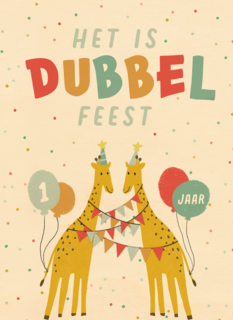 dubbel feest met twee giraffen en confetti