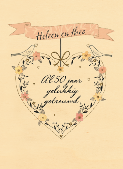 Houten Kaart Huwelijksjubileum | Houten Kaart Hallmark | Huwelijksjubileum | Jubileum Goud 50 Al 50 Jaar Gelukkig Getrouwd