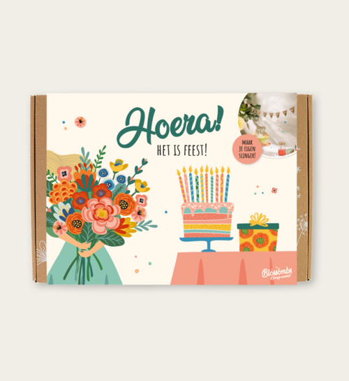 Hoera Het Is Feest Blossombs Box Met 9 Bloemzaden en DIY slinger