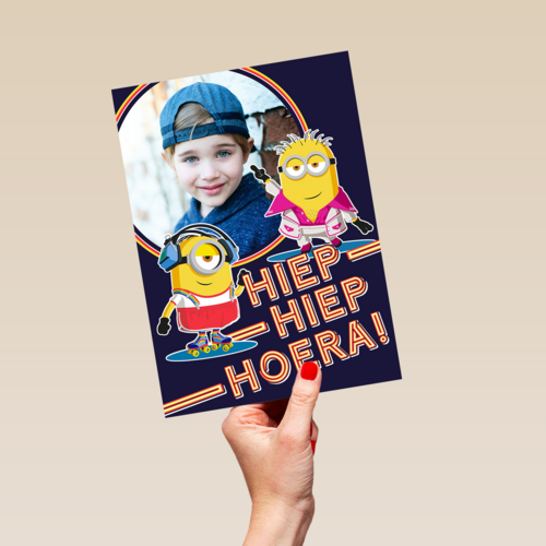 Minions fotokaart hiep hiep hoera