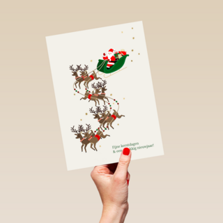 zakelijke kerstkaart met kerstman en rendieren