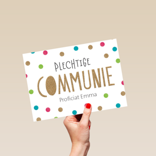 Feestelijke kaart plechtige communie met confetti stipjes