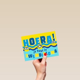 Minions kaart gefeliciteerd met zwemdiploma