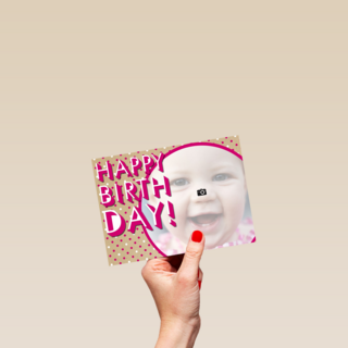 fotokaart stippen roze happy birthday girl