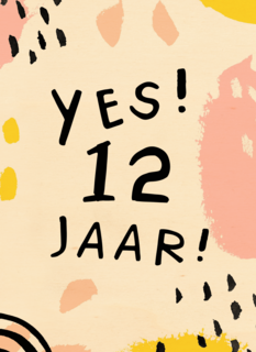 Verjaardagskaart meisje 12 yes roze geel