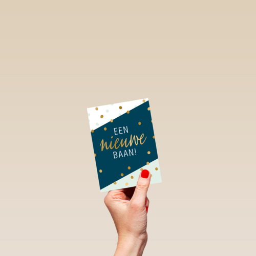 nieuwe baan kaart confetti gouden tekst