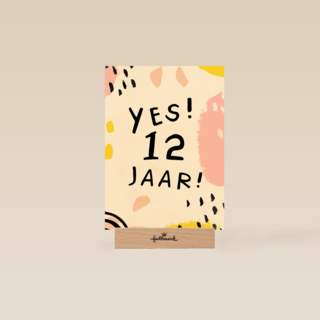 Verjaardagskaart meisje 12 yes roze geel