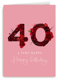 Verjaardagskaart 40 bloemen roze