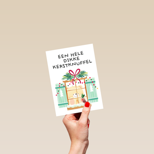 Kerstkaart hart onder de riem Een hele dikke kerstknuffel