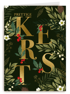 Kerstkaart klassiek gouden letters