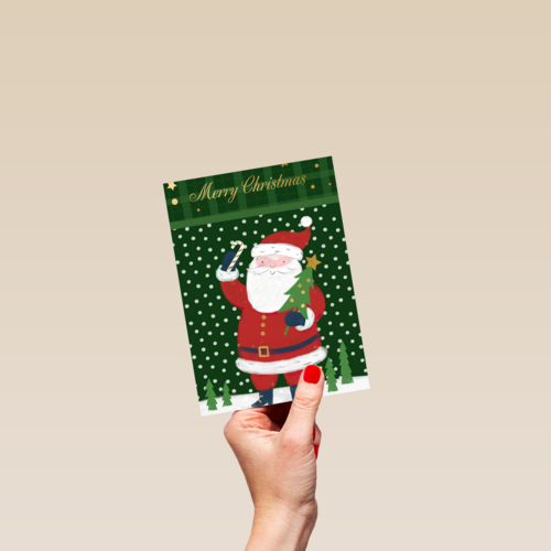 Kerstkaart met kerstman merry christmas