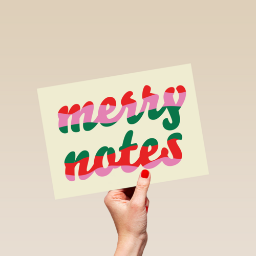 Kerstkaart hip Merry notes