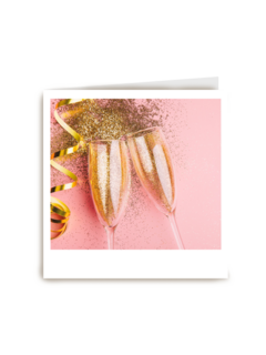 Verjaardagskaart vrouw hip champagne en glitters Polaroid