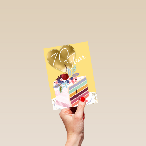 verjaardagskaart voor 70 jaar met cake