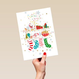Kerstkaart turnowsky kerstsokken kerstman