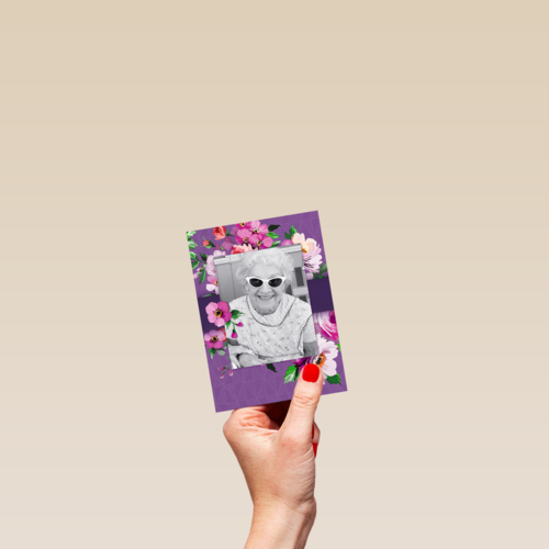 fotokaart staand paars met bloemen
