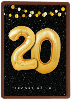 Verjaardagskaart leeftijden 20 ballonletters
