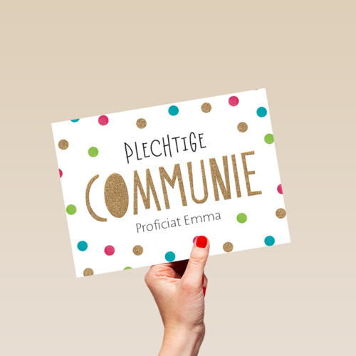 Feestelijke kaart plechtige communie met confetti stipjes