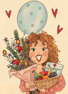 Beterschapskaart Fruitmand bloemen ballon Matia studio