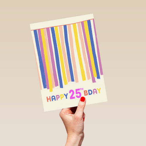 een blije gekleurde 25ste verjaardag